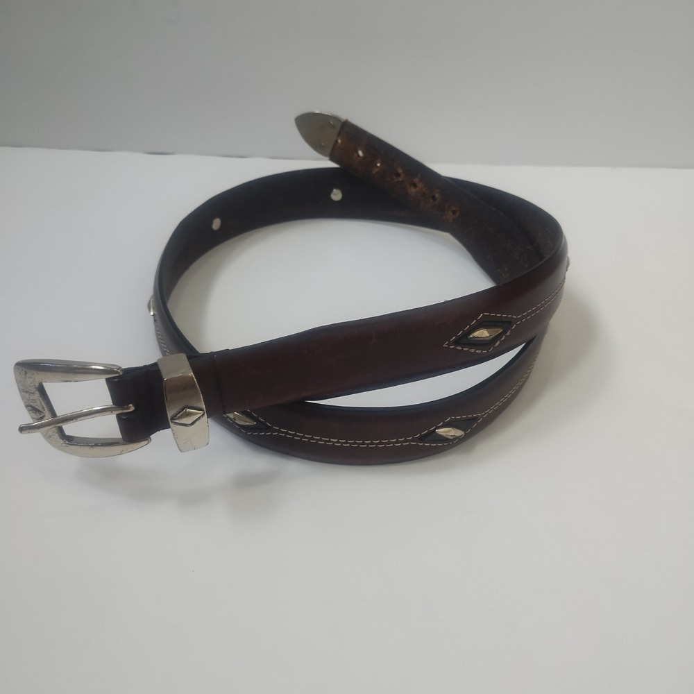 Cabela's Leather Belt Women 38 Brown Diamond Studded Western Cowgirl Boho 951271